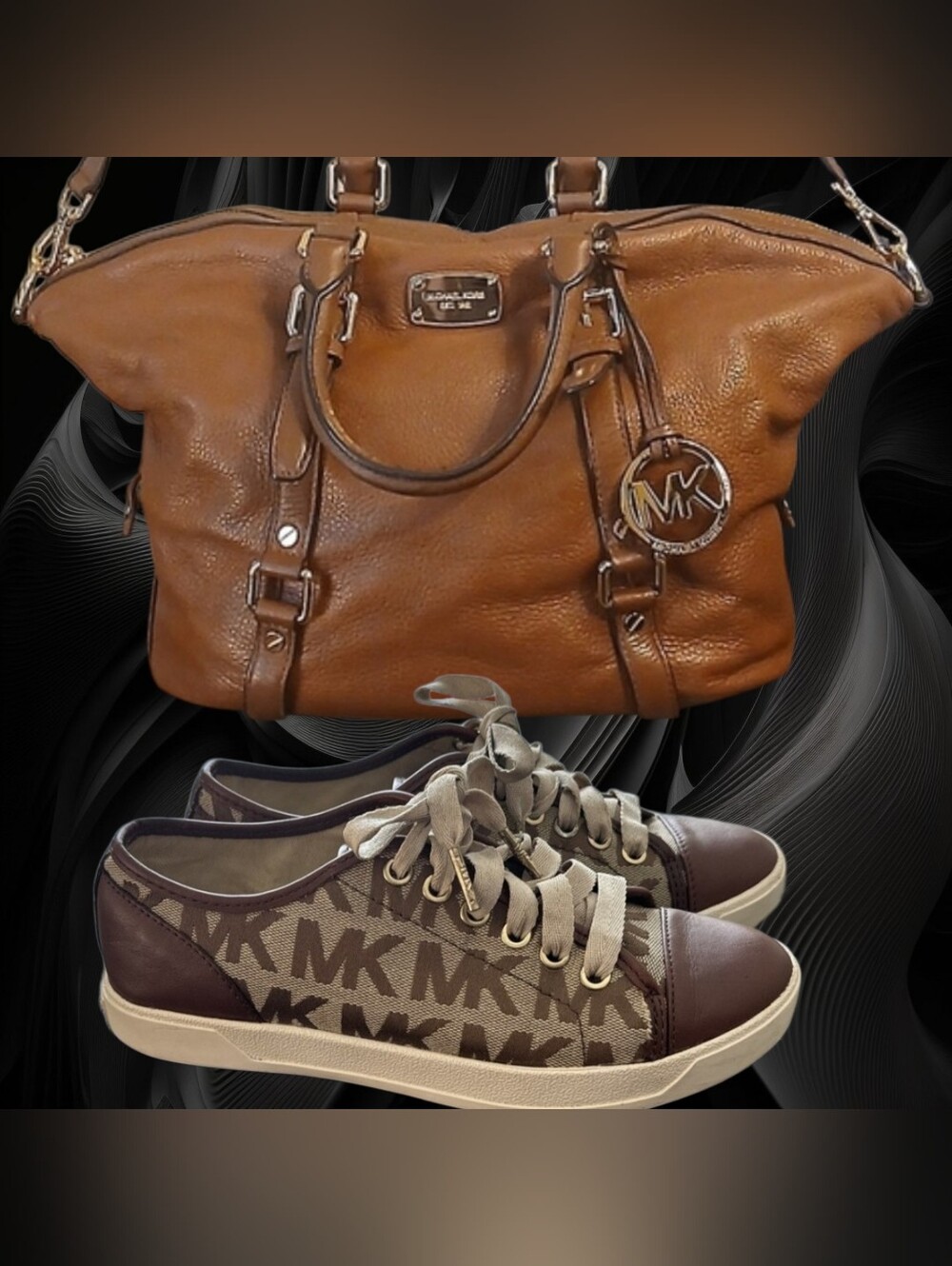 Michael Kors Brown Leather Satchel with Logo Charm